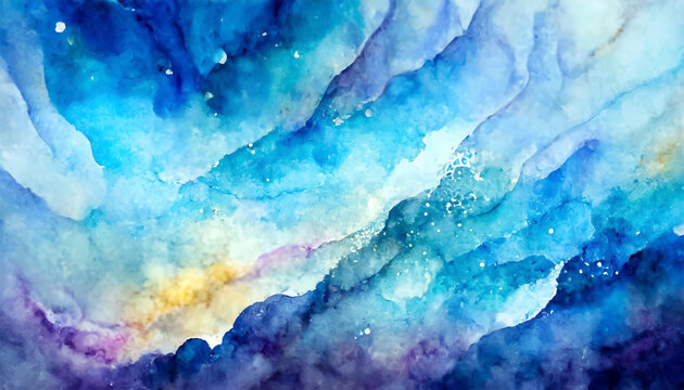 blue watercolor background texture, abstract painted white clouds with pastel blue border grunge