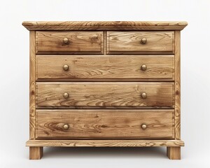 Oak wood Light brown wooden chest of drawers isolated on white background