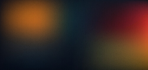 yellow color gradient dark grainy background, red yellow black blue vibrant abstract spots on black, noise texture effect