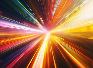 Obraz premium Light speed, hyperspace, space warp background. colorful streaks of light gathering towards the event horizon. Hand edited