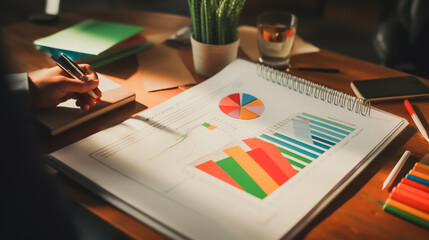 charts and graphs with statistics to analyze business potential and forecast future development of companies growth.