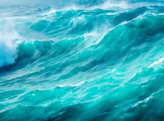 Fototapeta na wymiar Beautiful photo of blue water flowing in waves with white foam in a ocean. Wallpaper background.