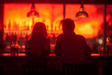 Fototapeta na wymiar Männer und Frauen sitzen an einer Bar