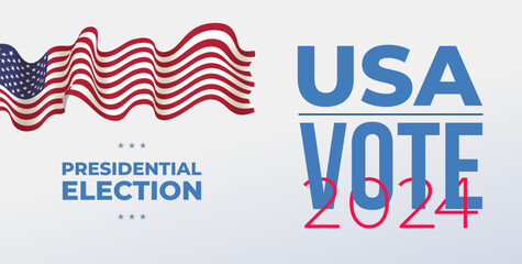 President voting 2024 tipografika. Presidential election 2024 design template with USA flag. Vote in USA flag banner design. Election voting poster. Political election 2024 campaign. Vector