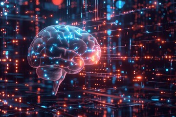 Fototapeta premium AI Brain Chip neurobiology. Artificial Intelligence central nervous system human lens mind circuit board. Neuronal network neuroevolution smart computer processor alexandrite laser
