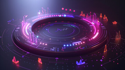 3d render of a circle HUD for an energy grid management system with consumption and production data - obrazy, fototapety, plakaty
