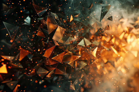 3d render of a dynamic abstract pattern of exploding polygons in a virtual space