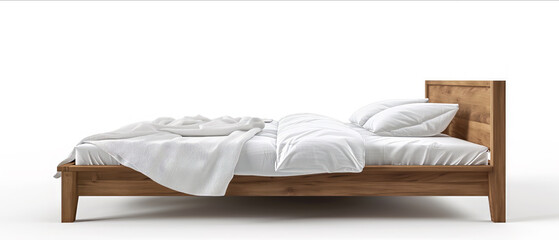Wooden Bed with bed linen