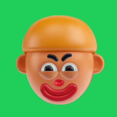 Funny cartoon human head smiling boy or men in realistic 3d style. Bright positive character design. Colorful vector illustration.