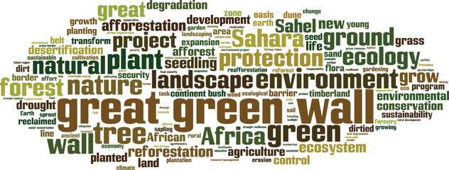 Great green wall word cloud concept. Collage made of words about great green wall. Vector illustration 