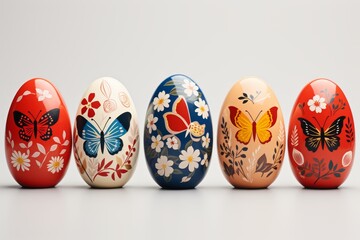 Vibrantly decorated easter eggs with beautifully intricate patterns on a soft background