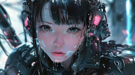 Cyberpunk style cyborg anime girl character face AI generated image