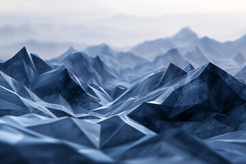 3d render of an abstract digital world of geometric mountains and valleys