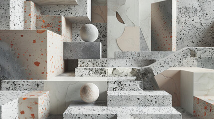3d render of an abstract terrazzo landscape with geometric formations