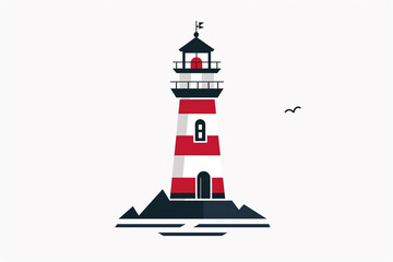 Illustration of a simple bold geometric representation of a lighthouse