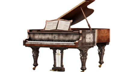 old vintage piano isolated on transparent a white background