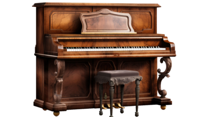 old vintage piano isolated on transparent a white background