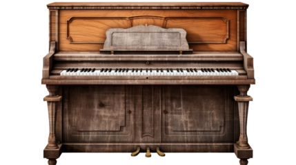 old vintage piano isolated on transparent a white background