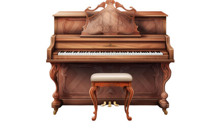 old vintage piano isolated on transparent a white background