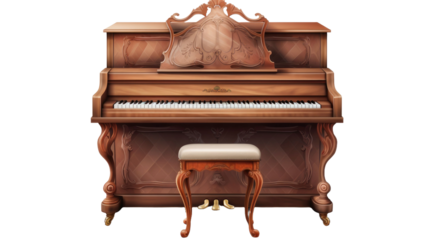 old vintage piano isolated on transparent a white background