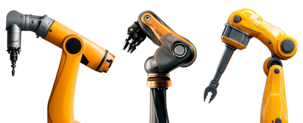 Industrial robot hand, side view. Isolated on a transparent background.