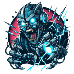 evil cyborg, Mascot Logo, Esports gaming emblem, t-shirt print