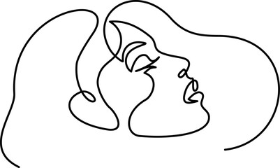 Abstract woman face profile, one line drawing. Hand drawn outline - 741829354