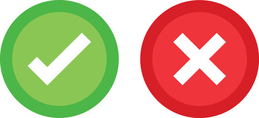 Green check mark and red cross mark icon set - obrazy, fototapety, plakaty