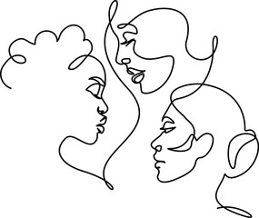 Women faces different nationalities. Continuous one line drawing - 741829558