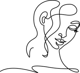 Abstract woman face. Hand drawn outline - 741829739