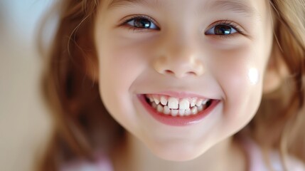 Closeup of Cute Child's Happy Smile with Bright White Teeth, Perfect for Pediatric Dentistry and Dental Care Concepts.