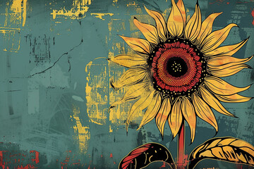 Illustration of an abstract geometric bohemian sunflower