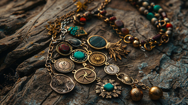 Photography of a charm bracelet telling the story of ones travels with unique symbols