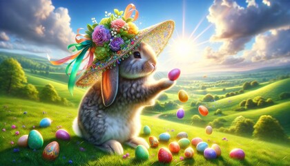 Easter Bunny in a Sunny Meadow