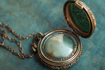 Photography of a vintage locket open to reveal a secret compartment - obrazy, fototapety, plakaty