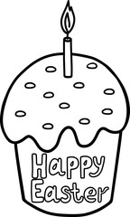 An illustration of an Easter cake with a candle. A vector illustration drawn by hand. Easter coloring sketch.