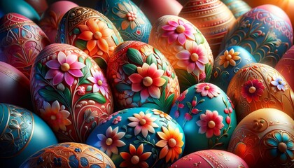 Fototapeta na wymiar Colorful Easter Eggs with Flower Designs