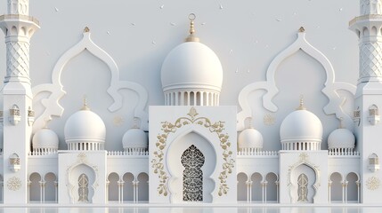 3D illustration of a Ramadan Kareem background with a mosque