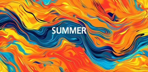 SUMMER an orange, yellow and blue abstract background Generative IA - obrazy, fototapety, plakaty