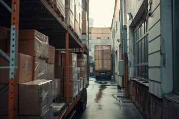Packages loaded in a large truck outside