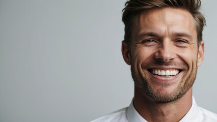 closeup portrait of a happy young man laughing