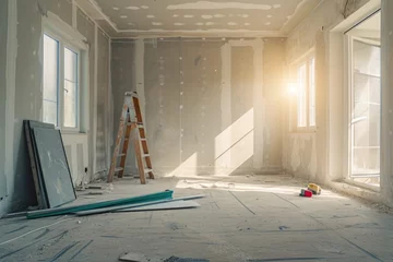 Deurstickers Home renovation interior construction with drywall installation © Geber86