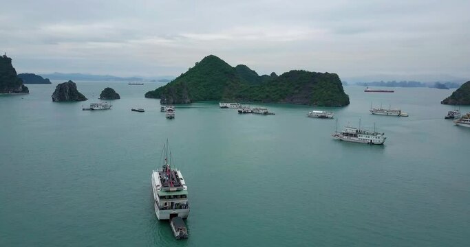 Vietnam travel destination. Tour tourism exploring. Beautiful landscape Halong Bay view from adove the Bo Hon Island. Halong Bay is the UNESCO World Heritage Site, beautiful natural, northern Vietnam