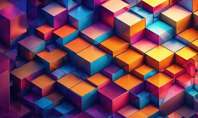 Spectrum of stacked multi-colored blocks in the style of cubism. Abstract colorful pattern. Idea phone background.
