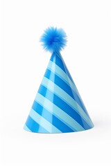 Festive Blue Birthday Party Cap, Blue Striped Hat, Fun Party Hat, Festive Blue Party Hat with Pompom, Blue Party Hat Isolated on White, Fun Party Hat with Blue Patterns, Party Hat, easy to cut out
