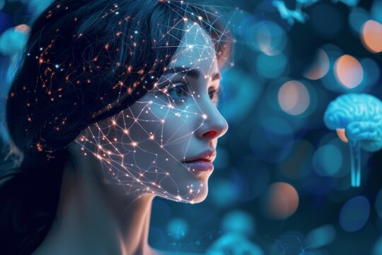 AI Brain Chip mental processing. Artificial Intelligence icon organization mind brain computer interface system axon. Semiconductor quantum parallelism circuit board hosting provider