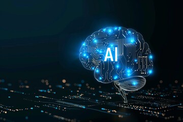 AI Brain Chip brainwave driven device development. Artificial Intelligence visual processing speed mind ai education axon. Semiconductor mental agility circuit board gallium arsenide - obrazy, fototapety, plakaty