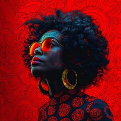 Afrofuturism Inspired Portrait of Woman with Red Accents