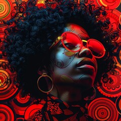 Afrofuturism Inspired Portrait of Woman with Red Accents