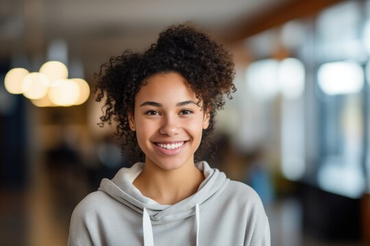 Portrait of a happy teenage female student at school campus